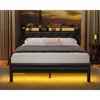 Bed Frame with Headboard and LED Lights, Upholstered Bedframe with Charging Station and USB Port, Platform Metal Bed Frames 2