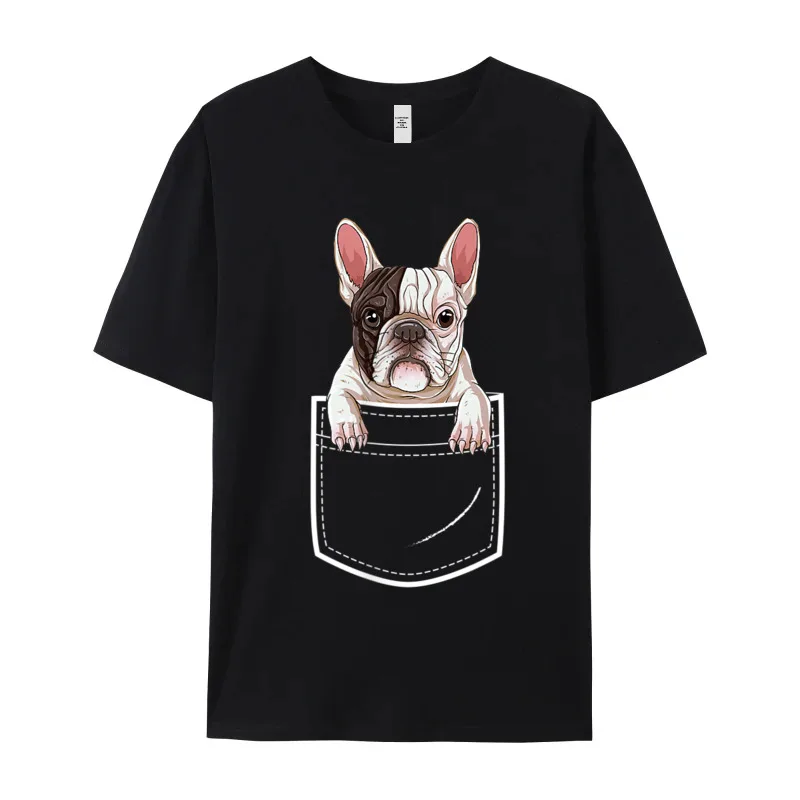 Premium Cotton Female Short Sleeve French Bulldog in Your Front T Shirts Graphic Tops Tees Cute Casual Round Collar Tops Shirts French Bulldog in Your Front Pocket T Shirt Women Men Boys__18651 black