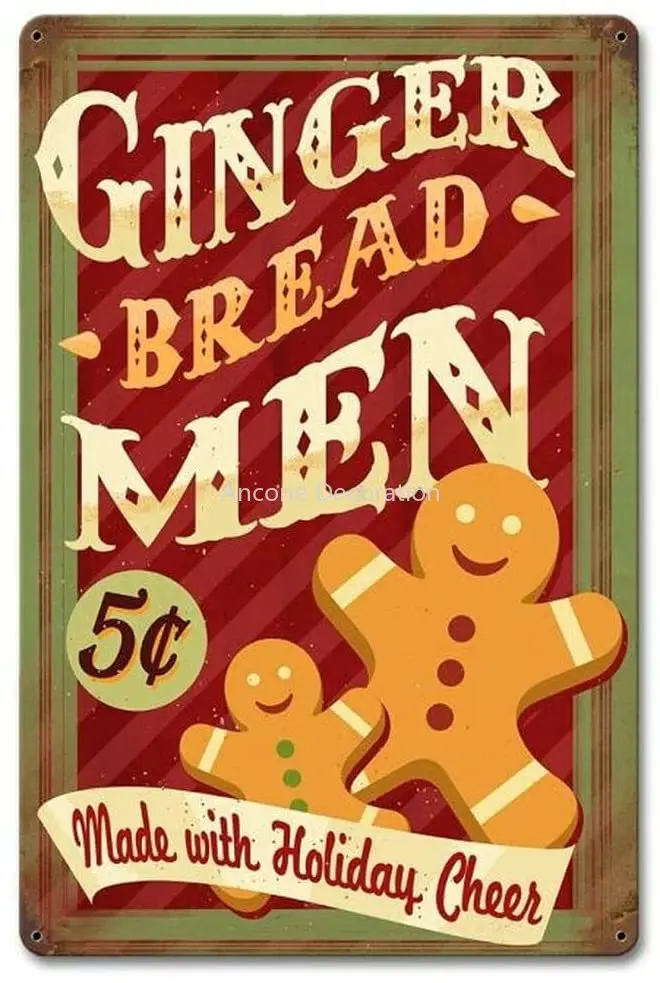 

Gingerbread Men Holiday Metal Sign Plaque Metal Vintage Pub Tin Sign Wall Decor for Bar Pub Club Man Cave Retro Metal Posters
