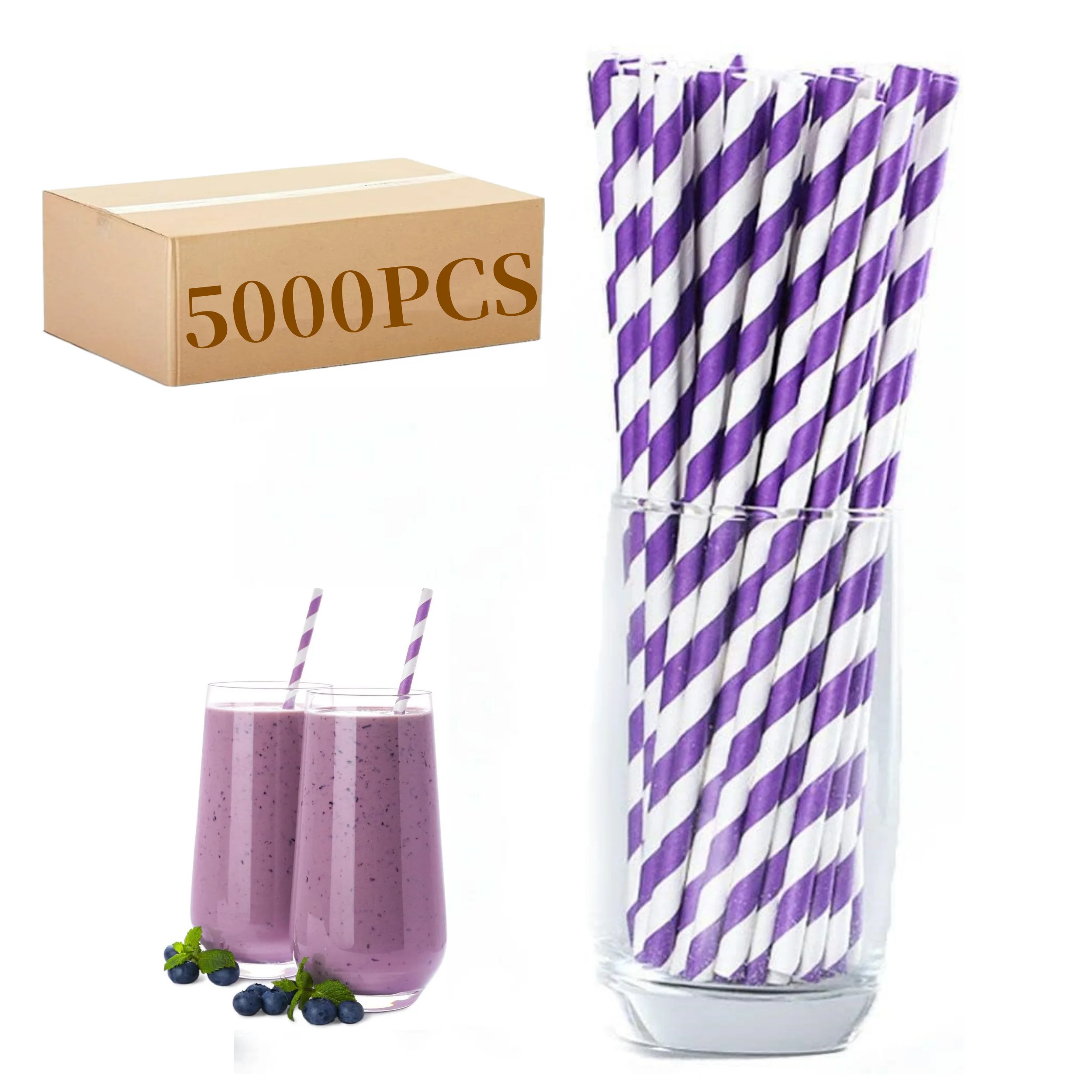 5000PCS Disposable Purple Paper Straws Biodegradable Compostable Straws for Hot Cold Drinks, Craft, Cake Pops, Party Decorations