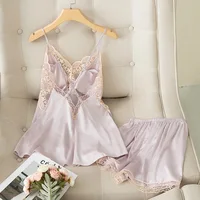 Backless Cross Pajamas For Women Sexy Ice Silk Beautiful Back Suspender Shorts With Chest Pads Sleepwear - Image 4