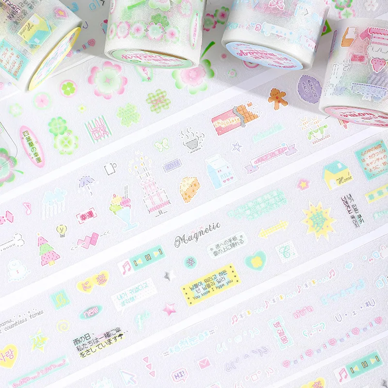 Ins Cute Girl Heart Flash Decoration Adhesive Tape PET Die Cutting Tape Handbook DIY Scrapbook Journal Collage Material Stickers 3
