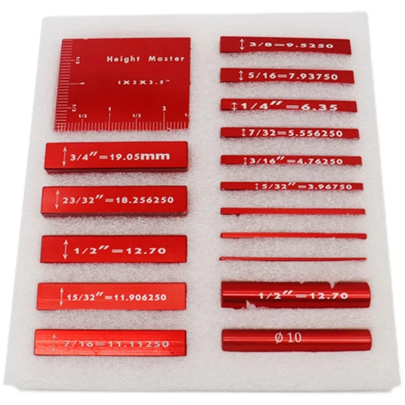 17-Piece Height Gauge Block Set – Aluminum Setup Bars For Router & Table Saw, Red Anodized, Woodworking Measuring Tool