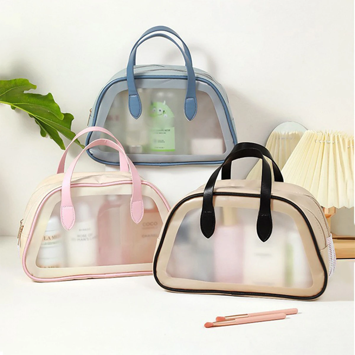 PVC Transparent Frosted Large Capacity Dry Wet Separation Wash Bag Hand In Hand Bags Travel Cosmetics Storage Bags