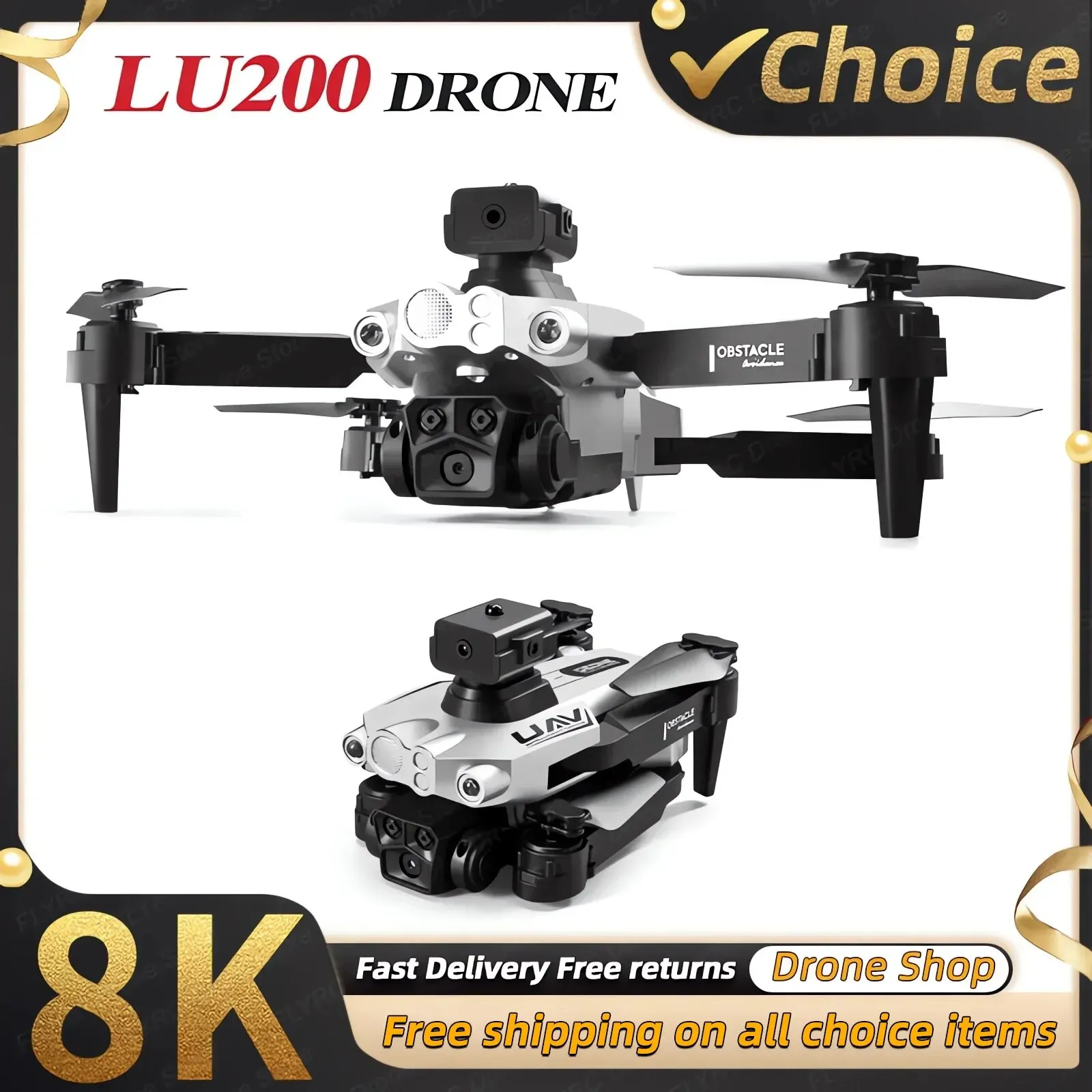 2024 Nuovo Lu200 Rc Drone 8K Professinal Tre Telecamere Grandangolare Localizzazione Del Flusso Ottico Quadcopter Per Evitare Ostacoli A 360 °