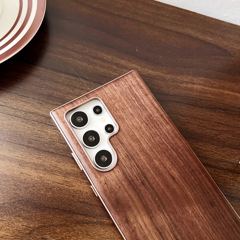 Premium Aluminum Alloy Frame with Wooden Back Case Cover - Walnut, Ebony, Rosewood