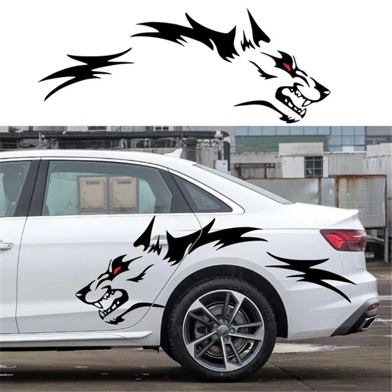 

Akzz 2pcs 127cm * 50cm Wolf Totem Car Body Stickers Red Eye Wolf Car Decoration Racing Sports Car Truck Rear Wheel Stickers