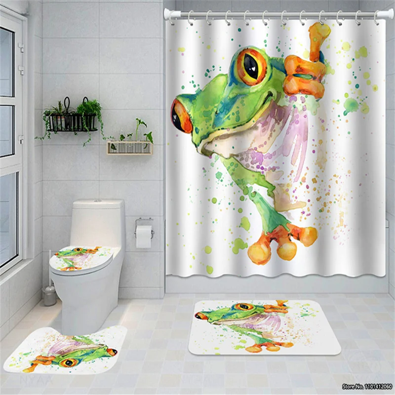 Cartoon Frog Shower Curtain Toilet Mat Witch Castle Hd Printed Bathroom  Decoration Shower Curtain Bath Mat