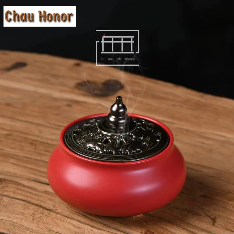 Creative Gourd Red Ceramic Incense Holder Elegant Zen Garden Mosquito Incense Holder Household Scented Tea Ceremony Supplies