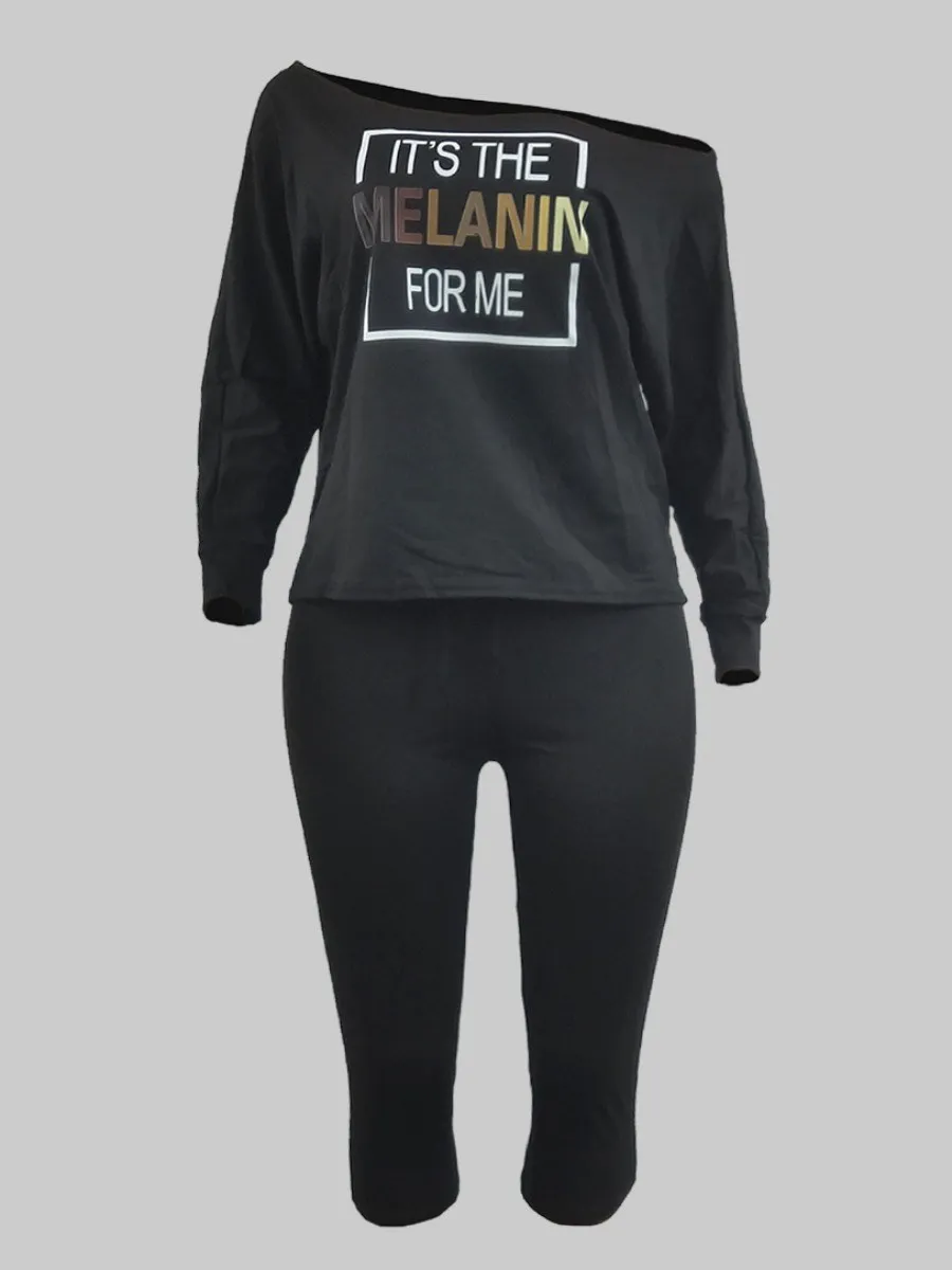 LW Plus Size Letter Print Drawstring Pants Set Polyester Casual Women 2 Pieces Batwing Sleeve Tops and Shorts Matching Outfit