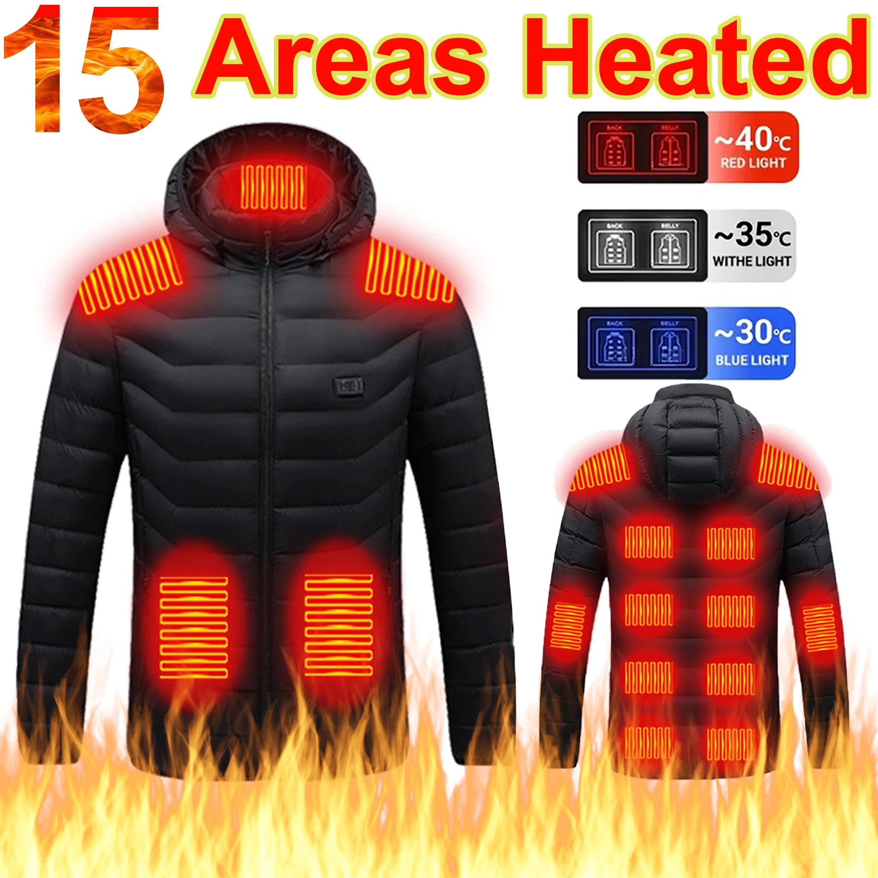 21/15 Areas Heated Jacket Men Padded Parkas Long Sleeve Heated Vest Men Electric USB Heating Jackets Heated Coat Clothing Winter 2