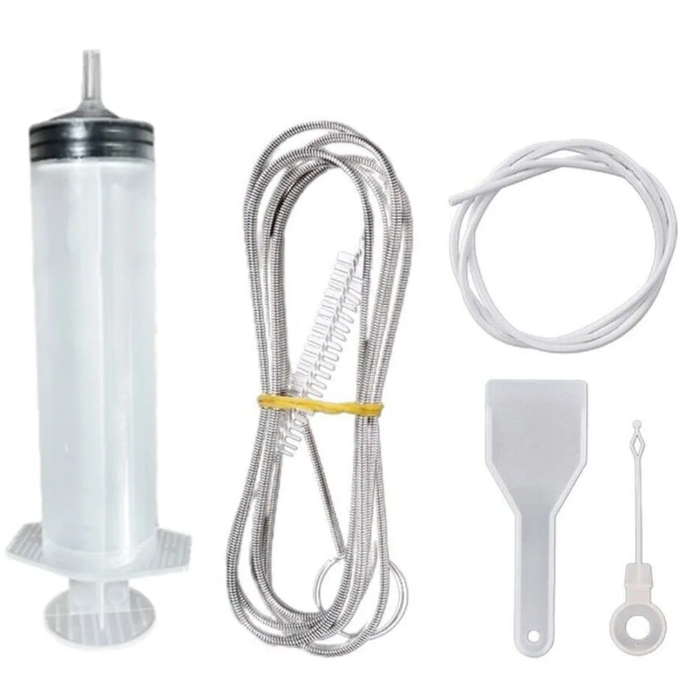 5pcs Fridge Dredging Kit Flexible Refrigerator Scrub Brush Reusable Clean Drain Outlet Dredging Tool Cleaning Syringe Shovel
