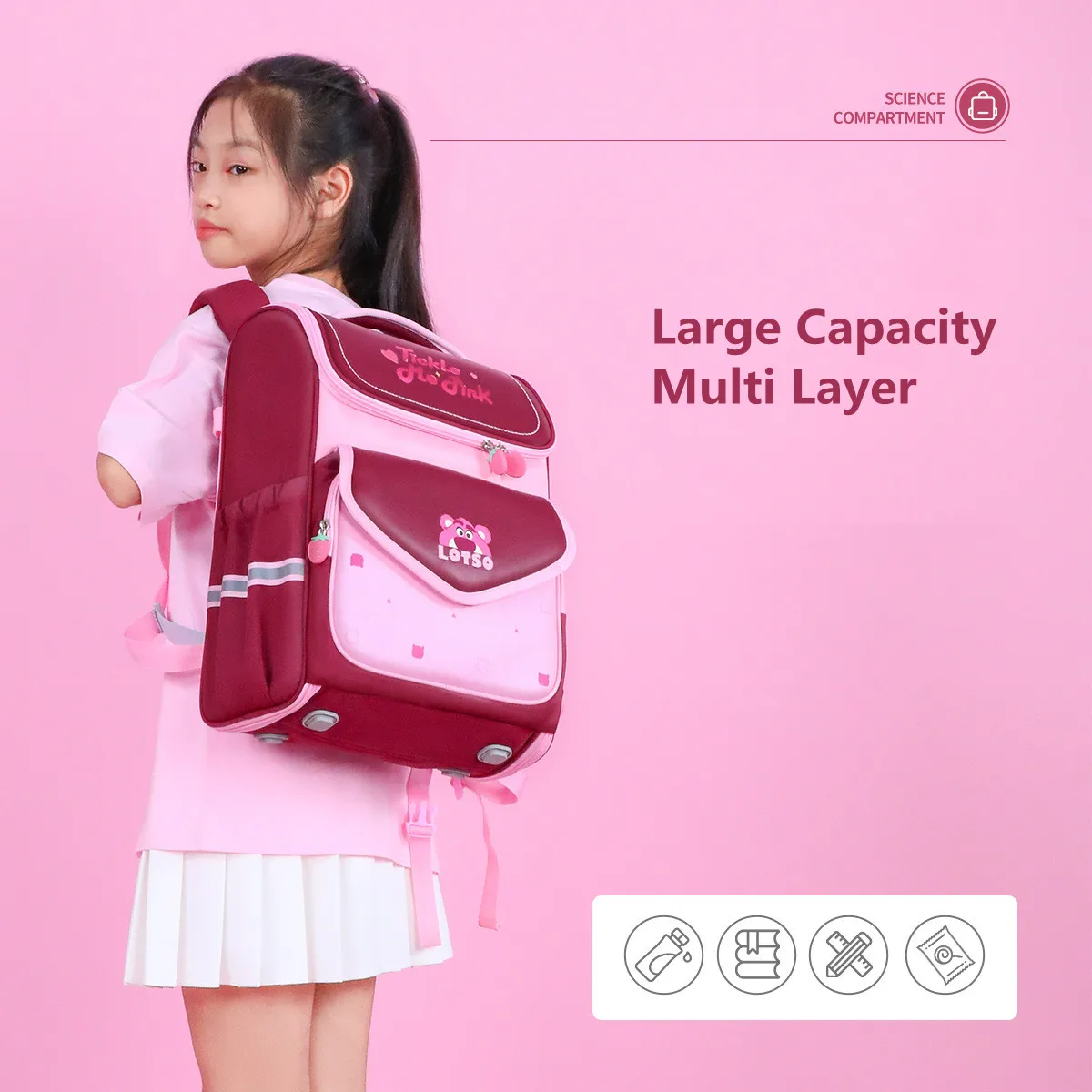2024 Disney Lotso Girls School Bag Grade 1-6 Primary Student Shoulder Orthopedic Backpack Large Capacity Water Proof Mochila