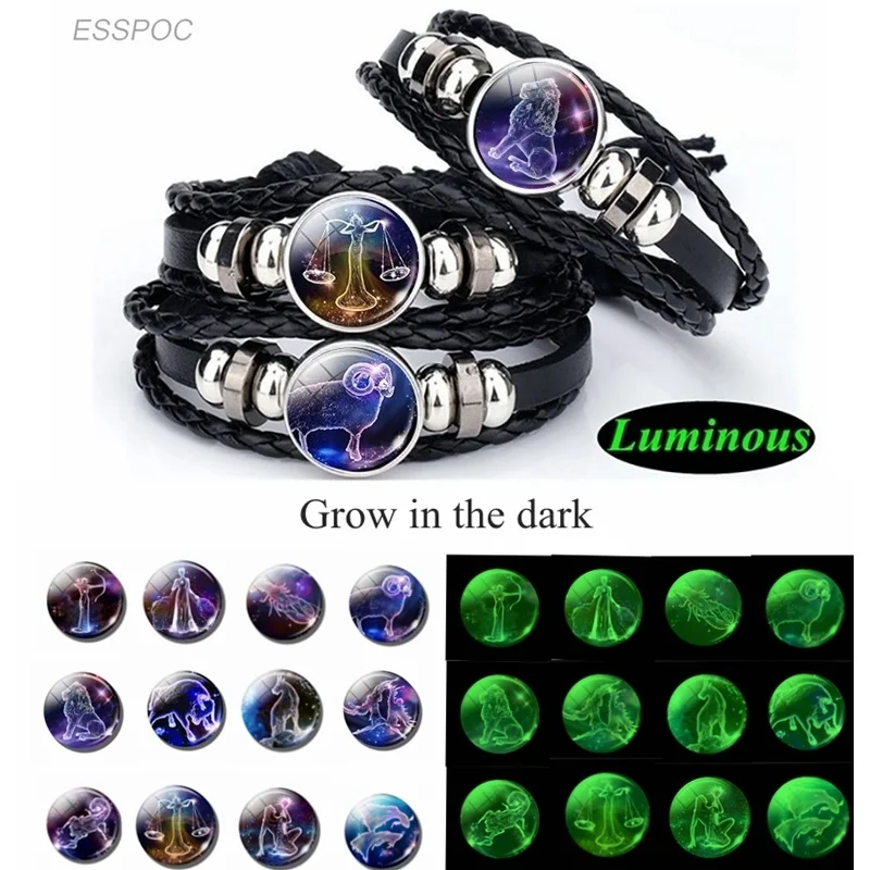 12 Constellation Bracelet Charms Zodiac Sign Glass Cabochon Punk
