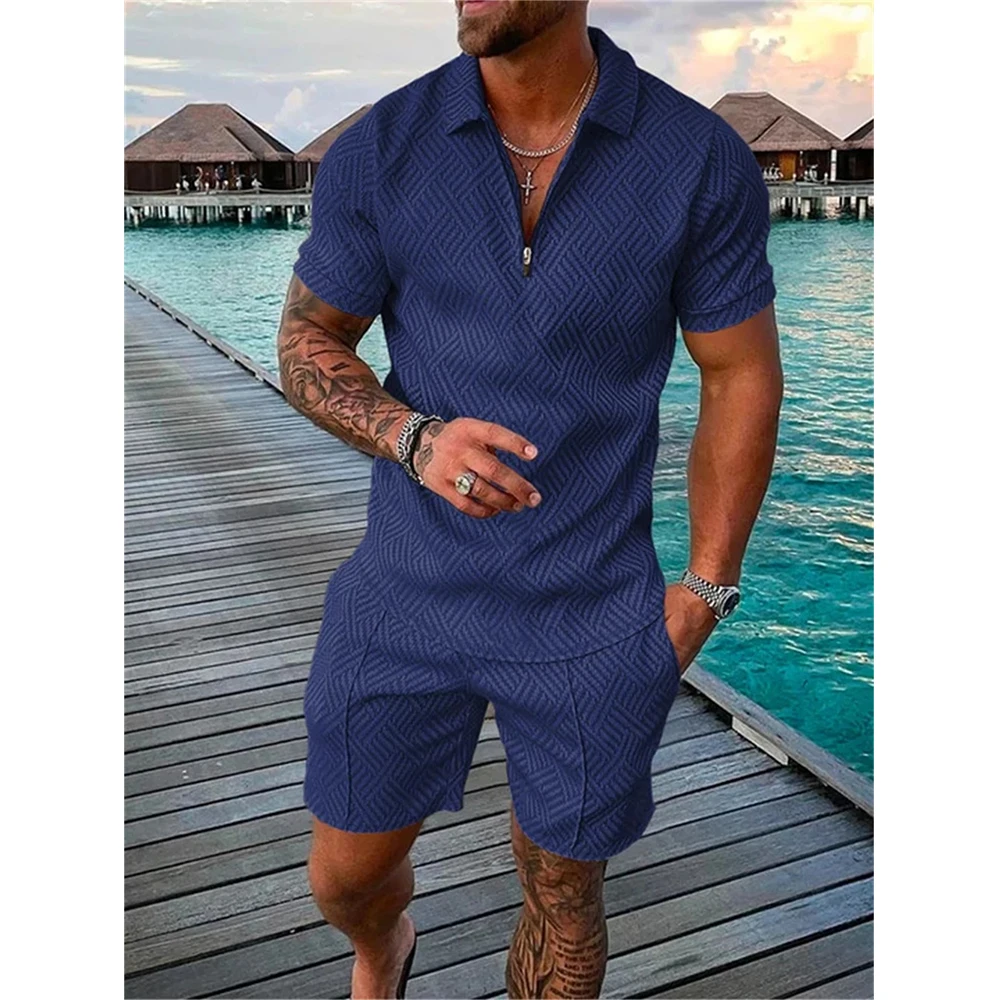 Summer Solid Color 3D Print Polo Shirts Shorts Sets Men\'s Fashion Oversized Short Sleeve Shirt Pants Set Suits Man Male Clothing