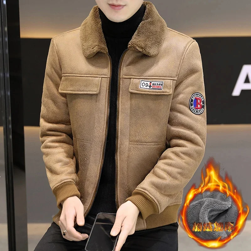 

Winter Leather Jackets Men Fur Integration Motorcycle Thickened Warm Fleece Military Flight Streetwear Social Coat