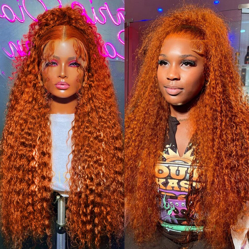 

Easyme 30 32 Inch Orange Ginger Deep Wave 13x4 Lace Front Human Hair Wigs 180% Color Water Curly 13x6 Lace Frontal Wig For Women