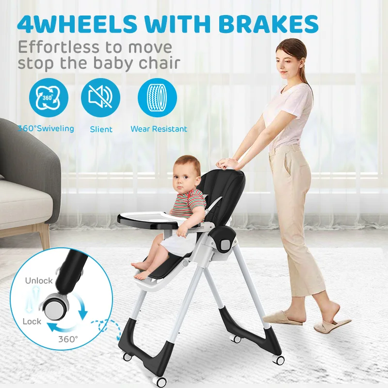 8-Position Adjustable Baby High Chair with 4-Recline Seat,