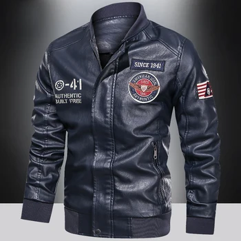 Spring and Autumn Men's Motorcycle Suit Leather jacket Color blocking American baseball collar pilot casual PU leather jacket 2