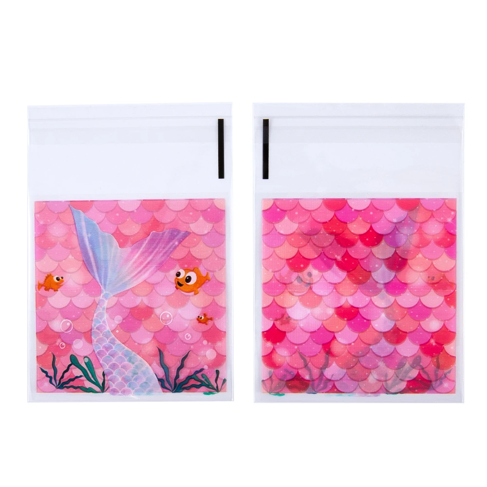 50pcs Opp Plastic Bag Self Adhesive Ocean Mermaid Transparent Plastic Bags Beads Jewelry Storage Packaging Gift Bag Card Holder