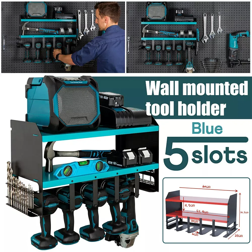 3 Layer 5 Slots Power Tool Organiser Wall Mounted Drill Storage Rack For Makita