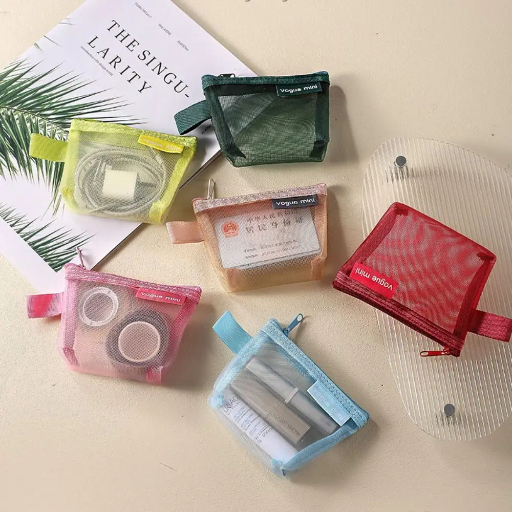 Makeup Bag Transparent Mesh Storage Bag Cute Lipstick Small Item Mini Coin Purse Nylon Coin Cosmetic Travel DIY coin purse plush coin purse coin wallet change bag cosmetic bag