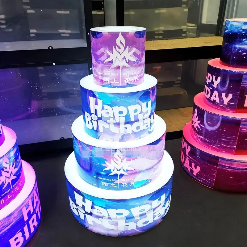 Customzied LED Luminous Happy Birthday Cake Bottle Presenter Wine Glorifier Holder VIP Serving Tray For Night Club Lounge Bar