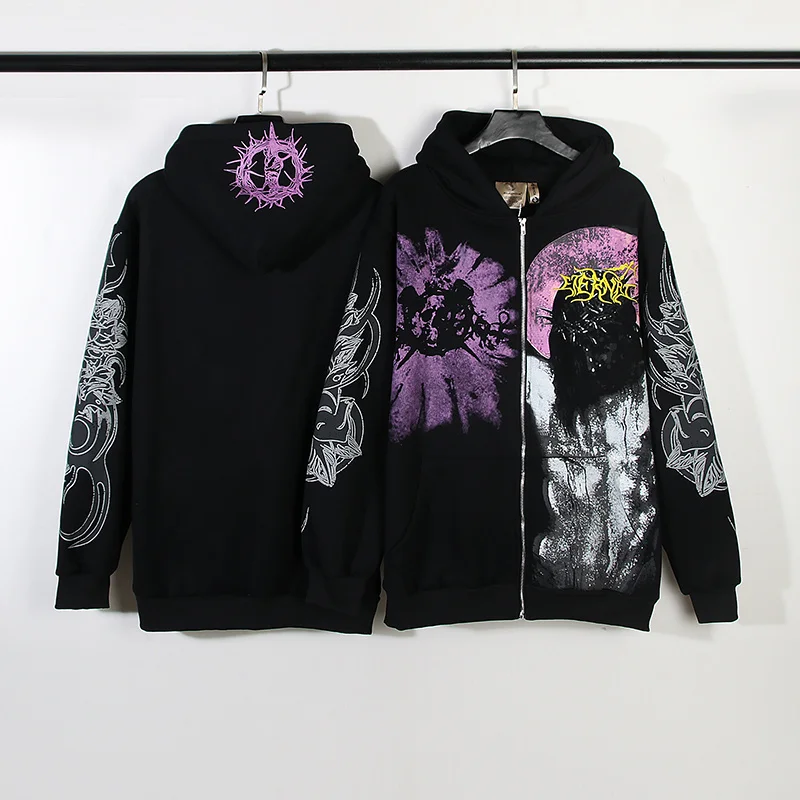 

Super Fire Printed Hoodies Men Women Vintage Hooded Sweatshirt Streetwear Zipper Coat