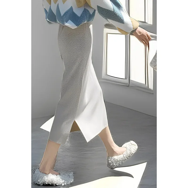Maternity High Waist Knitted Mini Skirt Autumn Winter Straight Tube Sweater Skirt Mid Length Slit Wrap around