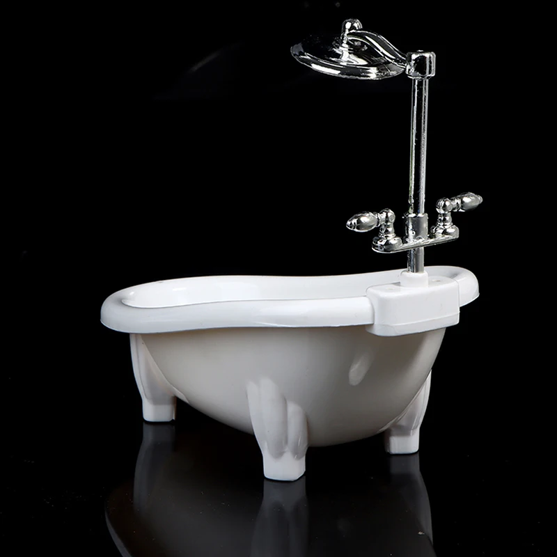 Dollhouse Miniature Bathtub With Shower Head Mini Bathroom Furniture For 1/6 1/12 Doll House Decor Accessories Kids Pretend Toy 5