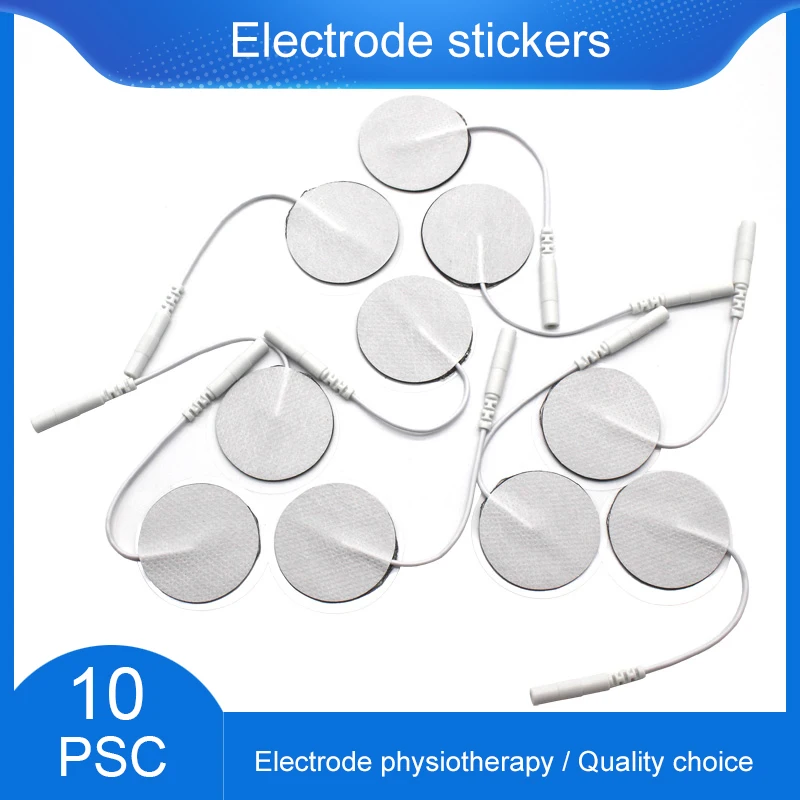 10Pcs/lot 3.2cm Round Electrode Pads Digital Massager Machine/Nerve Muscle Stimulator 2mm Plug With Cable For Physical Therapy muscle stimulator,electrode pads,muscle massager