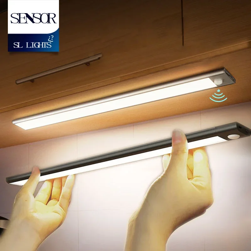 Luz LED con Sensor de movimiento para debajo del armario, luz nocturna recargable por USB para armario, cocina, armario