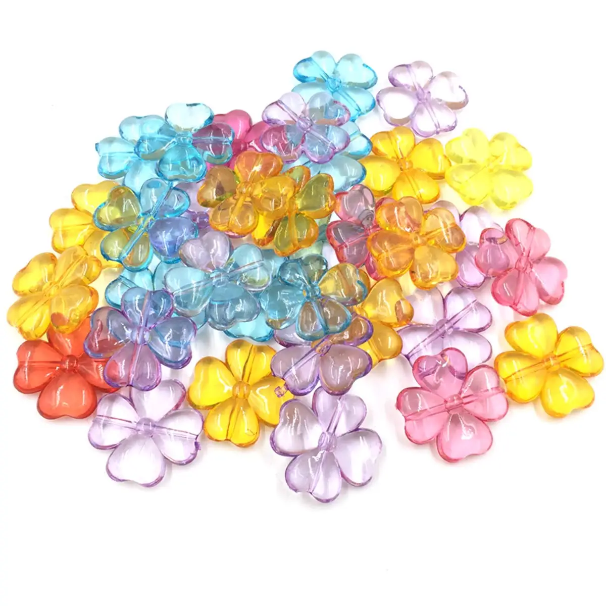 100 Stück Neue Mehrfarbige Acryl-Blumen-Anhänger Vierblättriges Kleeblatt Abstandsperlen 25x25mm DIY Handwerk Heimdekoration Zubehör