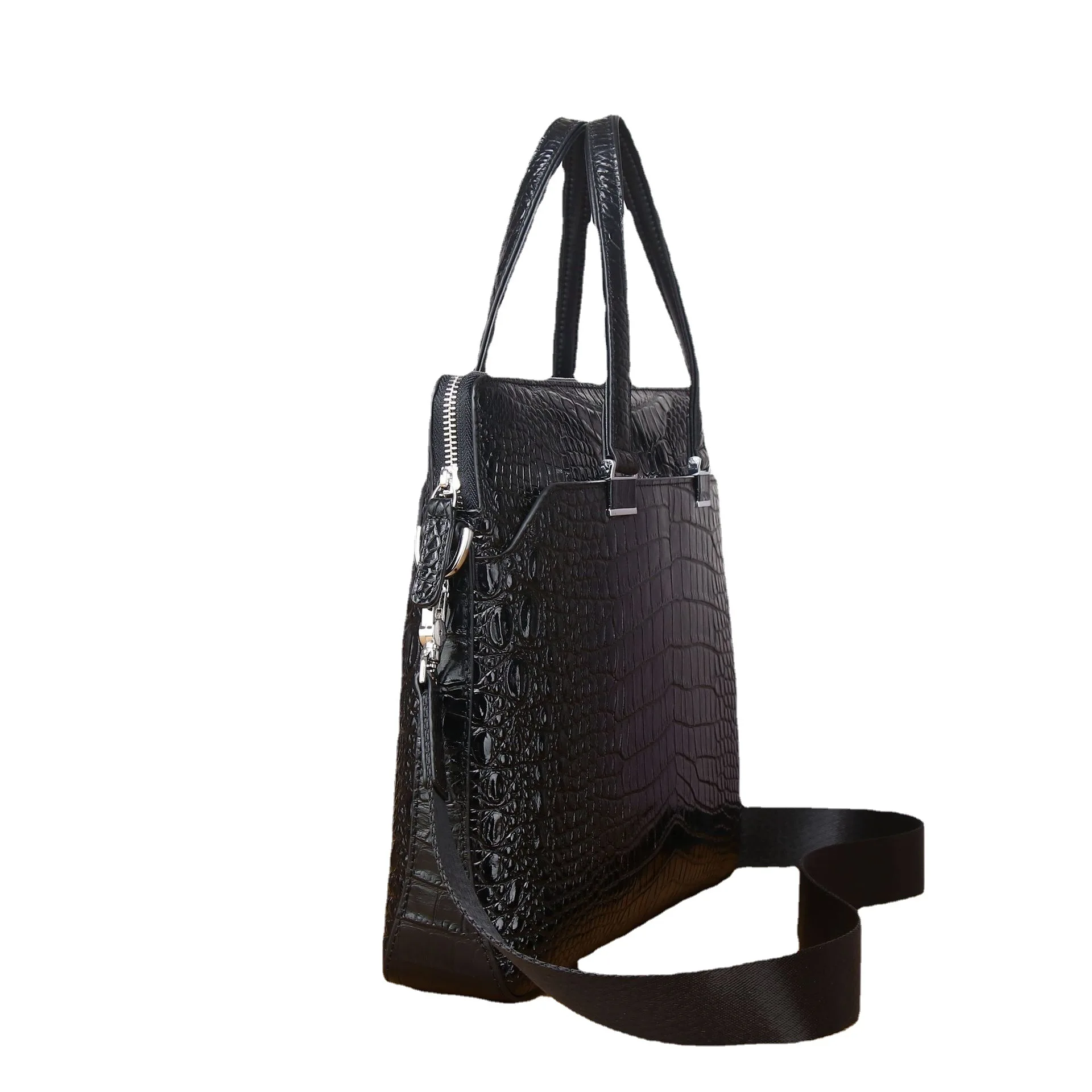 Men's Leather Briefcases for 14 Laptop Croco Pattern Cowhide Leather Man Handbags Business Totes Big Shoulder Bags