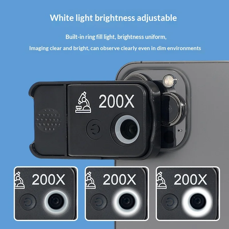 CPL 렌즈 UV/백색 LED 조명이 있는 다이아몬드 보석 평가용 200X 휴대폰 현미경 휴대용 확대경
