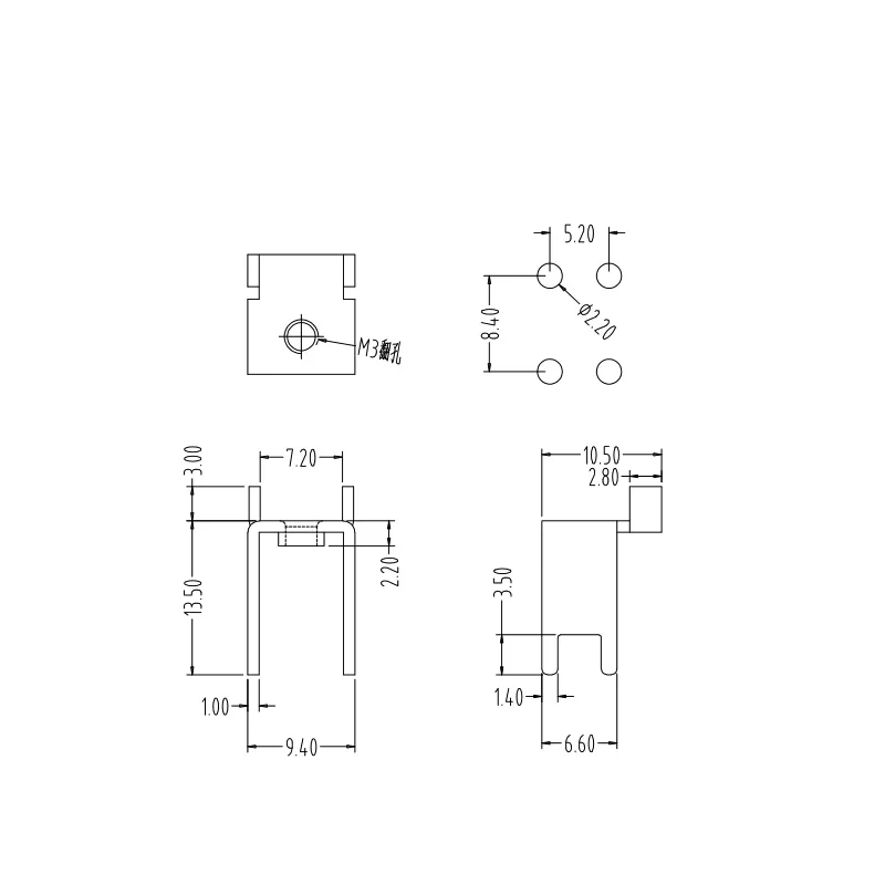 100pcs M3 Tensile PCB Welding Terminal PCB74 U Hardware 4Pin Mounting Seat Stamped Copper Terminal