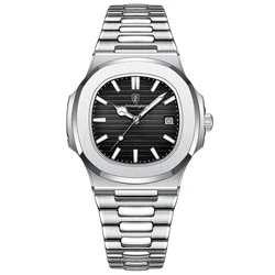 Luxury Square Quartz Men's Watch - Waterproof, Luminous Date, Stainless Steel 2023 Edition (Silver Black)