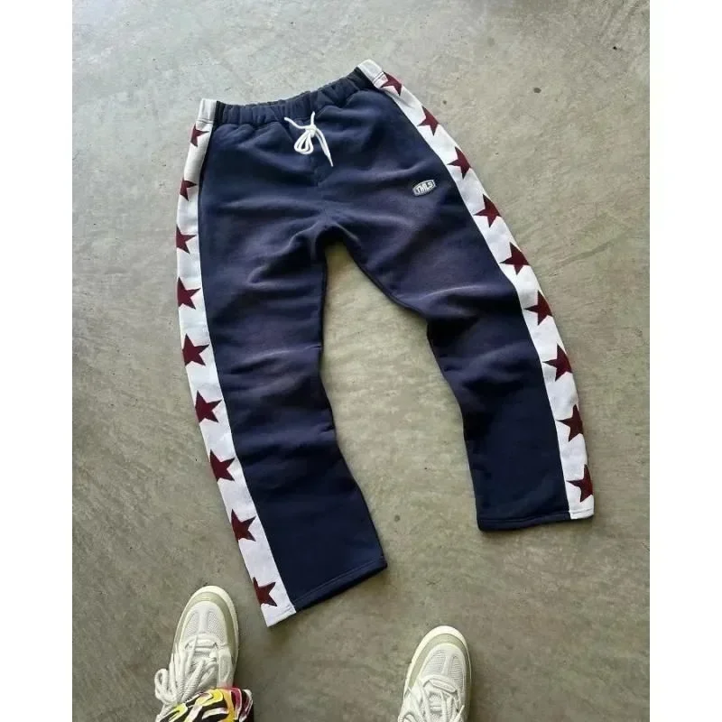 남성용 스트라이프 조깅 팬츠 Y2K 아메리칸 패션 레트로 힙합 고스 캐주얼 스..