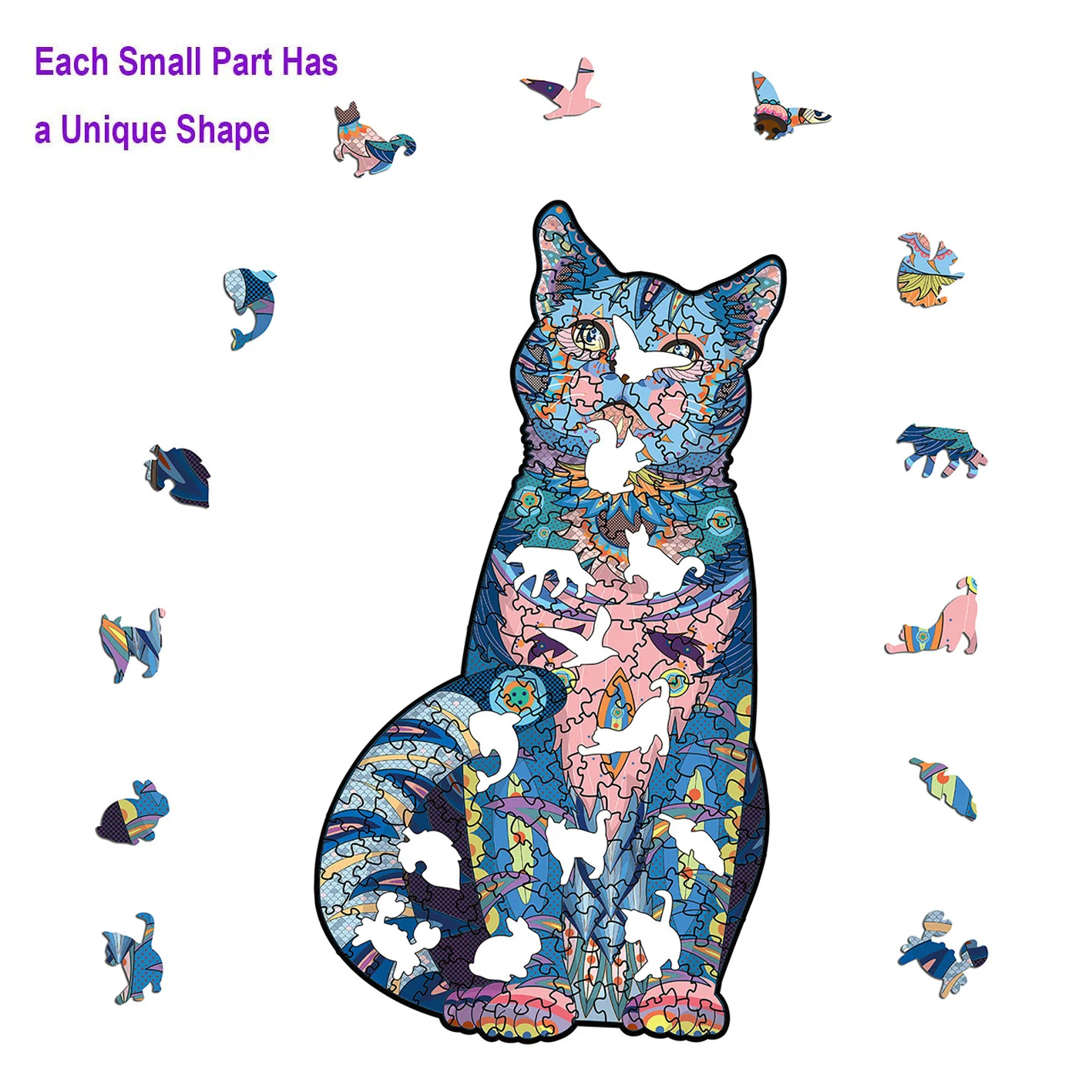 Wooden Puzzles for Adults, 100/200/300 Pieces Uniquely Irregular Animal Shaped Wooden Puzzles, High-difficulty Puzzle 2