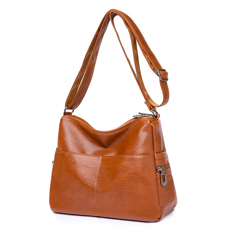 

2023 Women's Medium Square Handbag Multi Pocket Portable Oil Wax Leather Ladies Messenger Bag Elegant Brown Female Shoulder Bags