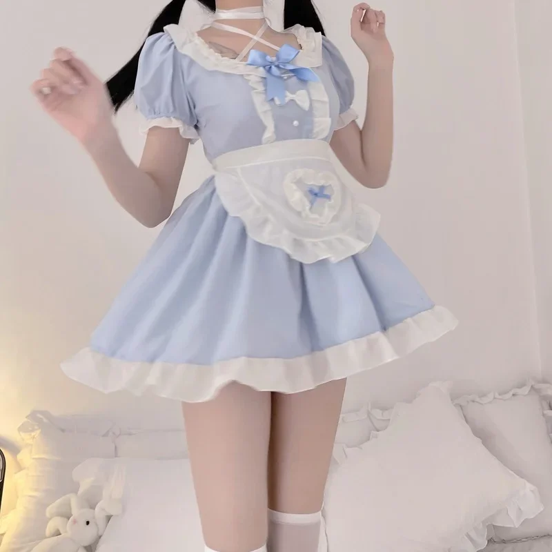 

Cute pure girl lolita dress ruffle maid outfit Japanese servant cosplay sexy costumes daily apron uniform kawaii pajamas set new