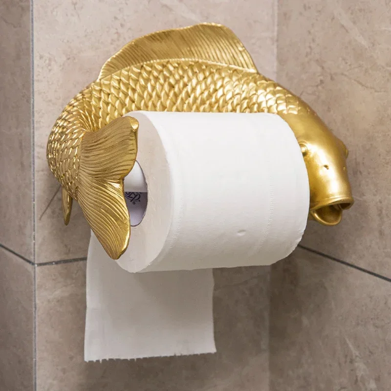 Description Picture 3 of itemKoi Statue Fish Craft Toilet Paper Holder Towel Rack Wall Hanging Bathroom Household Toilet Paper Rack Free Punching Decoration