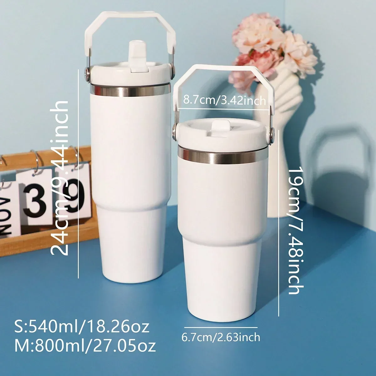 1pc Tumbler with Handle and Straw Lid for Home, Office or Car
