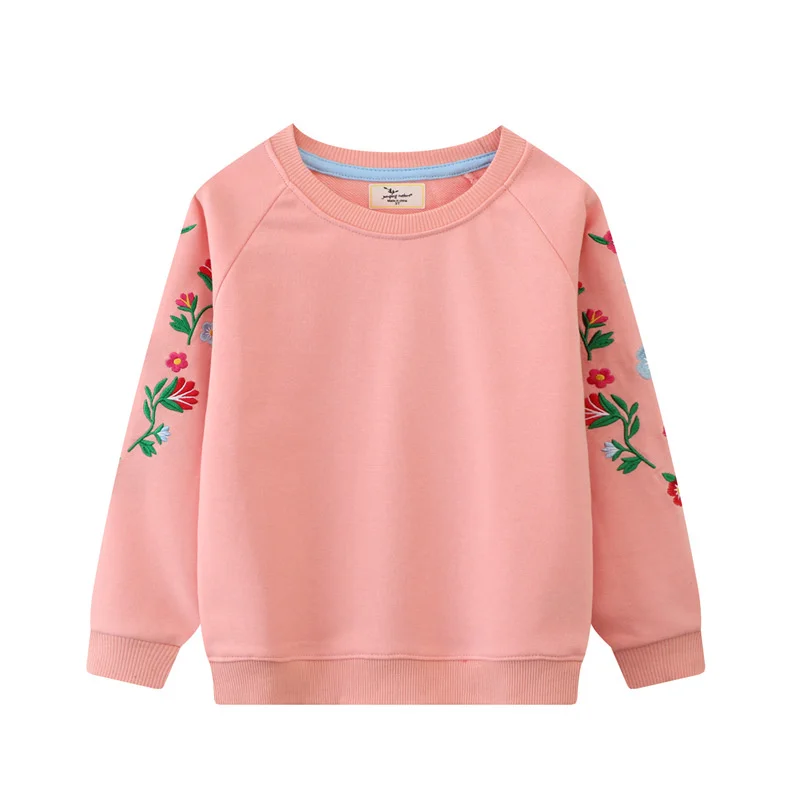 Jumping Meters 2-7T 2024 New Autumn Spring Toddler Kids Girls Sweatshirts Flowers Embroidery  Children's Fashion Shirts Tops