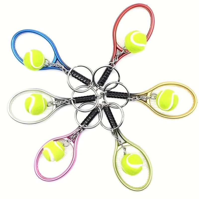 Tennis Keychain Alloy Tennis Raclet Ball Split Ring Keychain For Sport Lovers Team Sports Bag Chain Pendant