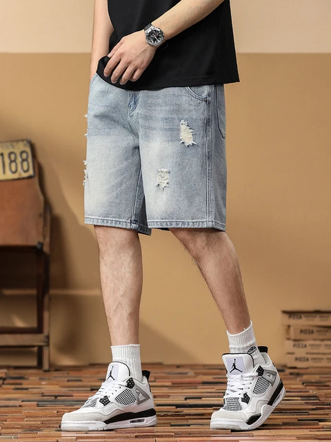 Blue/Black Ripped Denim Shorts Men Fashion Casual Straight Denim Shorts Mens  Streetwear Loose Hip Hop Holes Jeans Shorts Men - AliExpress