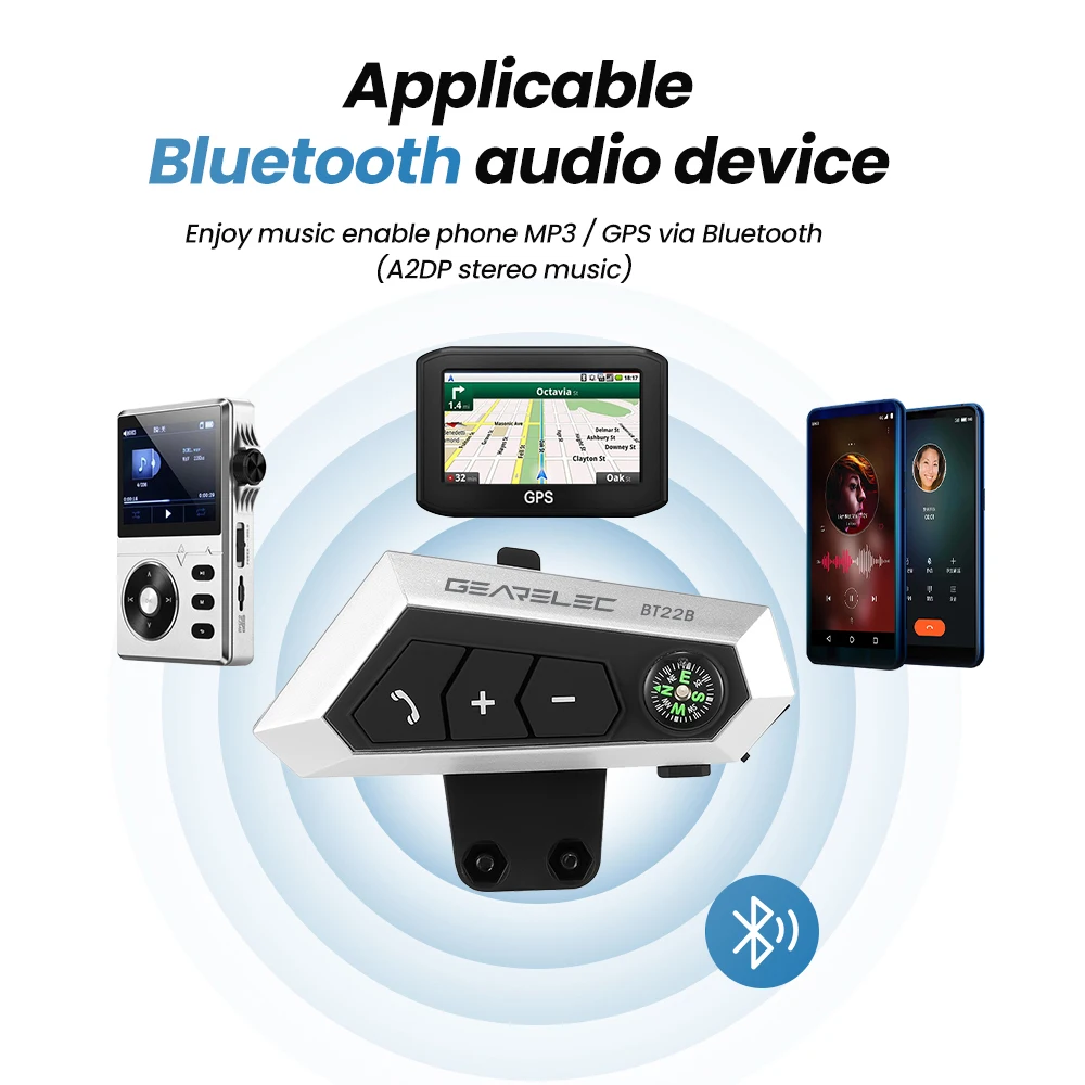 

Motorcycle Helmet Headset Bluetooth 5.0 Wireless Free-Hands Call Headphones Waterproof Walkie Talkie with Built-in Compass