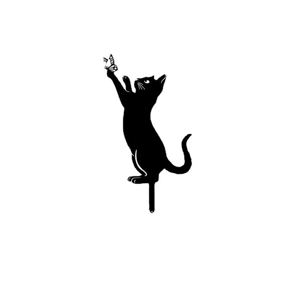 Creative Iron Art Cat Garden Stakes Black Anti-rust Cat Metal Statues Durable Garden Cat Ornaments Lawn Decor