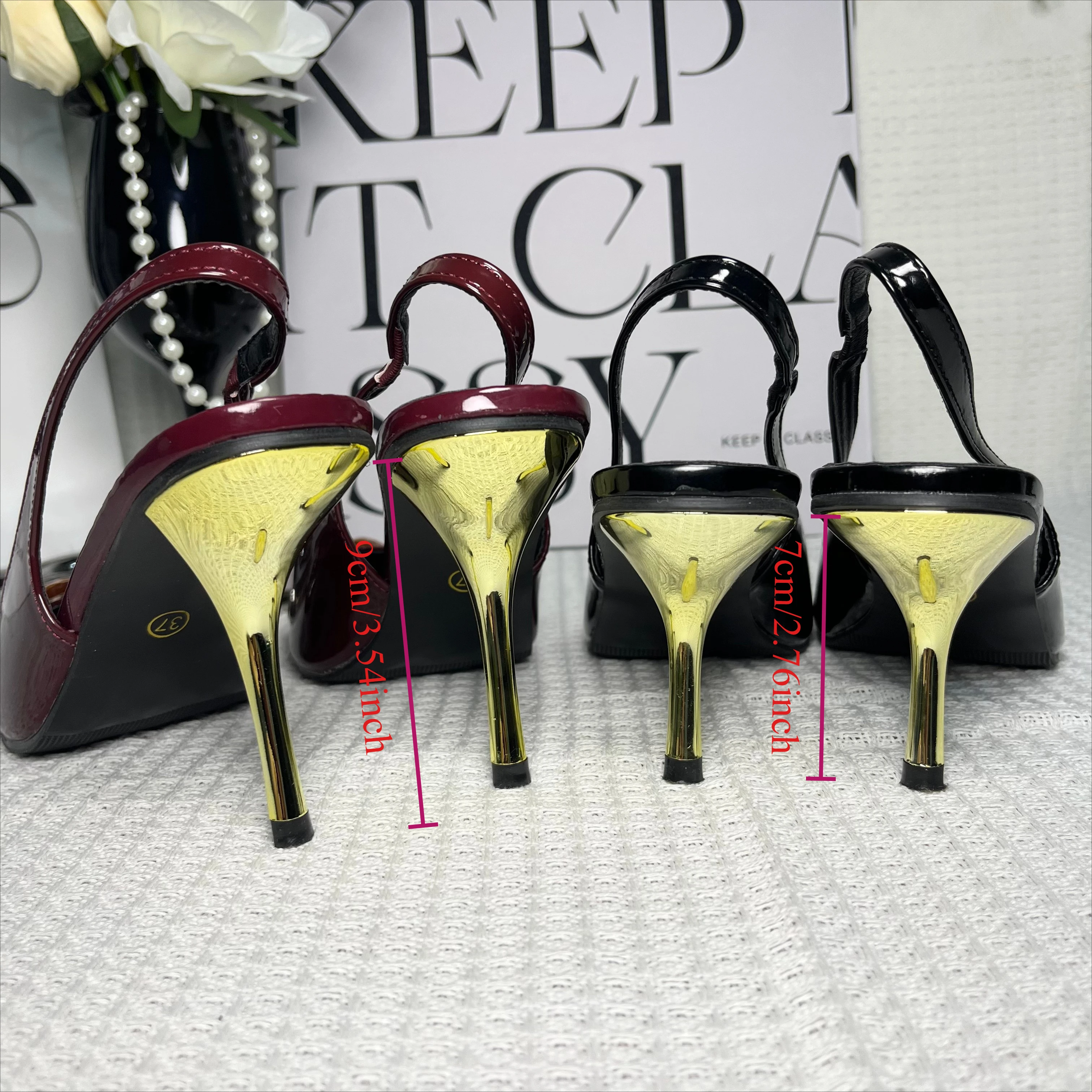 Party Dress Women Heels Pumps Shoes Female Slingbacks Footwear Designer Fashion Metal Pointed Toe Ladies High Heels Shoes