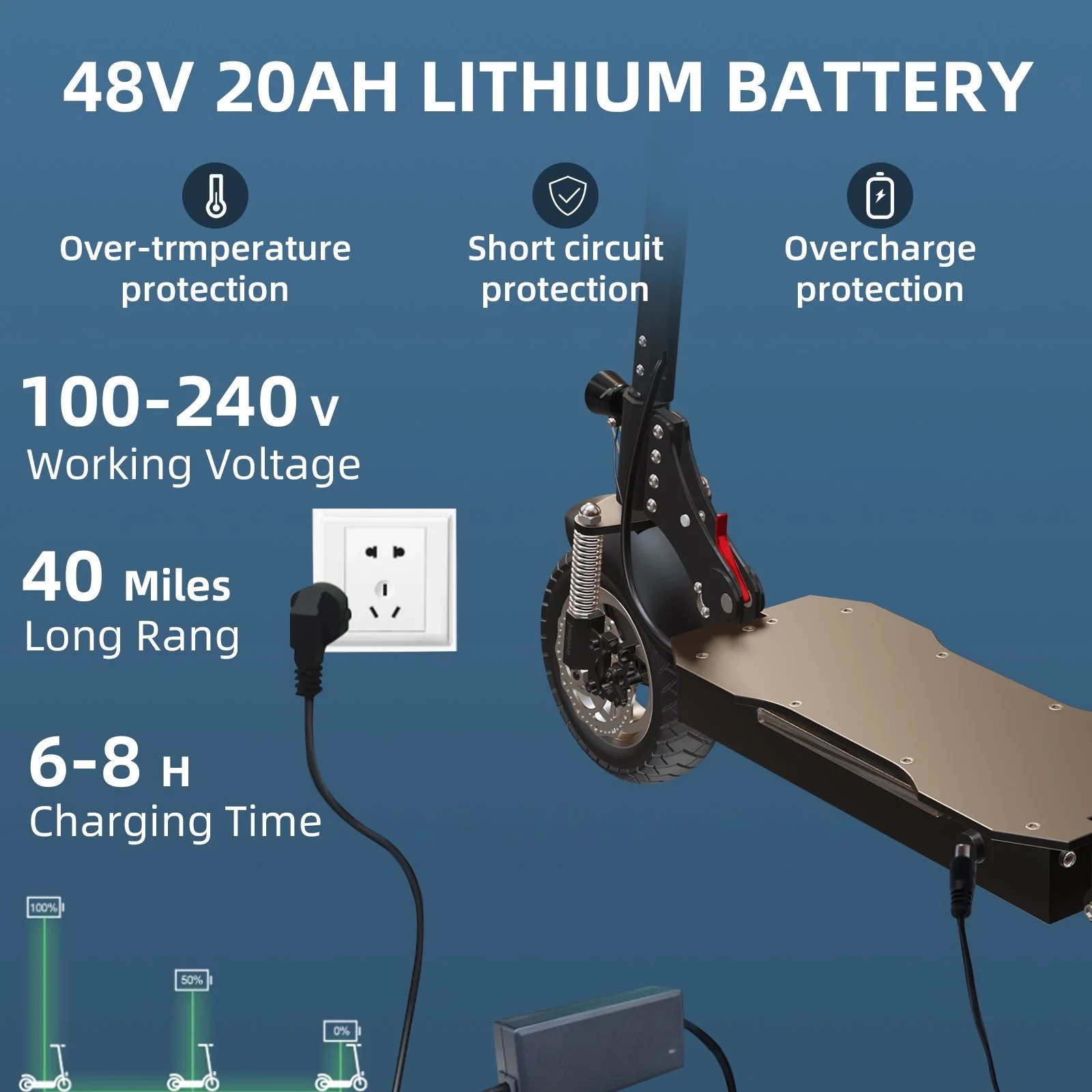 10 inch Off Road Electric Scooter 60km/h Adult E Scooter Foldable Electric Skateboard 60KM Long Range E with Remote Key